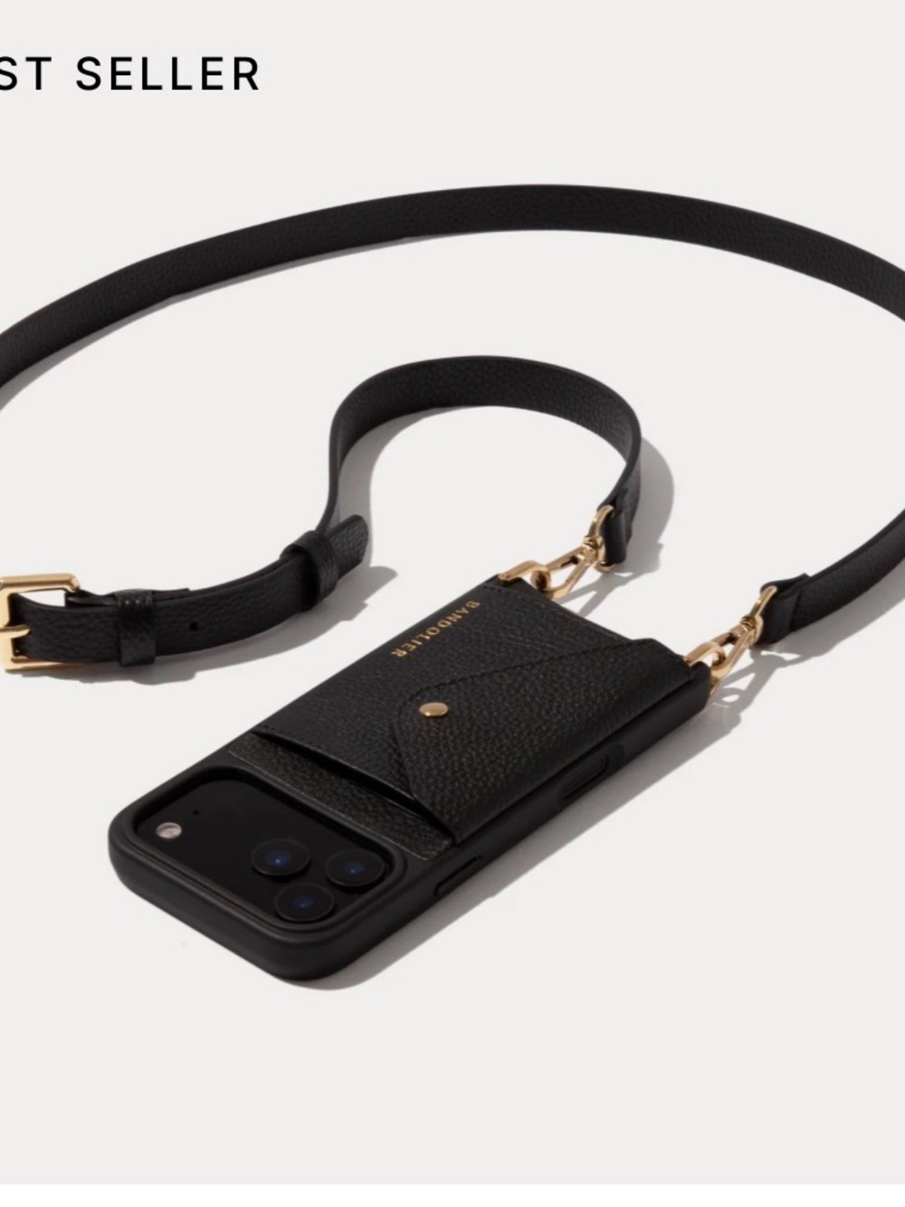 Bandolier Hailey Crossbody Phone Case with Card Pocket in Black and Gold
